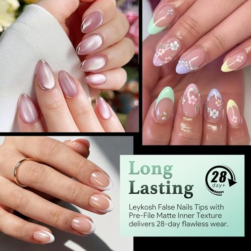 Image of Leykosh Extra Short Almond Nail Tips - 15 Sizes 330PCS Soft Gel Fake Nails, Half Matte Full Cover Pre-Shaped Clear Press On Acrylic Nails No C Curve for Extension, DIY Home Manicure Beauty Gifts