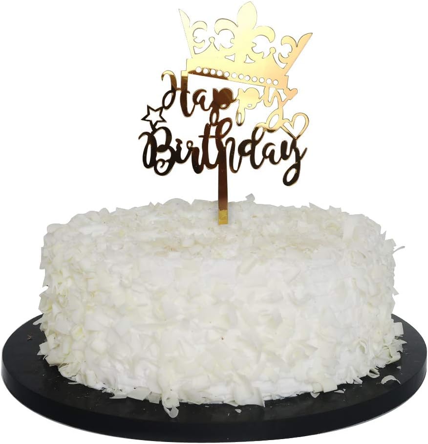 Sunny ZX Gold Glitter Crown Happy Birthday Cake Topper Adult Birthday Party Decoration Supplies