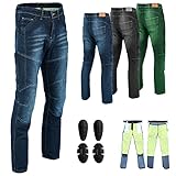 jeans hose herren gummizug Außenmaterial aus 100 % Denim. Perfekt zum Tragen über Ihren Stiefeln. Moderne Mode-Jeans im Motorrad-Stil. Robuste Konstruktion mit Doppelnähten. Traditionelles 5-Taschen-Design. Leicht abnehmbare/abnehmbare Knieschützer