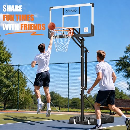 Image of Cofiyard Basketball Hoop Outdoor with 44&48&54 Inch Shatterproof Backboard,10FT Height Portable Basketball Hoop with Sandbag, Adjustable Basketball Goal with Wheels