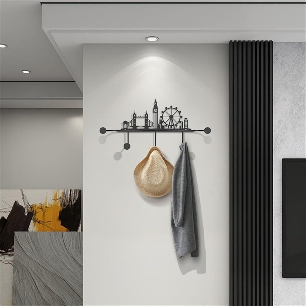 Kleiderhaken Schwarze Wandgarderobenhaken, Hutständer aus Metall mit 5 Haken for Eingangsbereich, Badezimmer, Schlafzimmer an der Wand