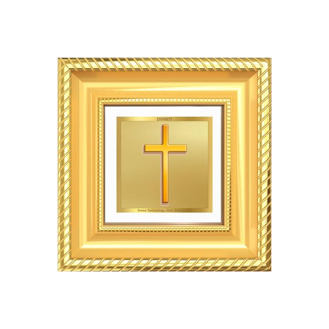 Image of DIVINITI Holy Cross 24K Gold Plated Foil Tabletop Photo Frame for Home Decor, Prayer Room, Luxury Gifting | DG Frame 015 S1A (10x10 CM)