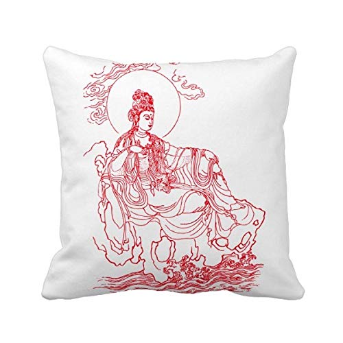 Coussin Guanyin bouddhisme rouge idéal pour décorer un coin lecture zen - 2