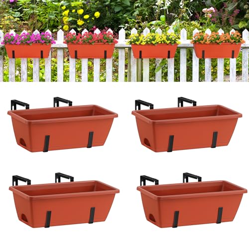 Window Boxes Planters 17’’ Railing Planter Box with Adjustable Brackets, 4 Pack Hanging Deck Railing Planters Rectangular Flower Pots for Outdoor Patio Balcony Fence by smusei - Used condition - US$34.38
