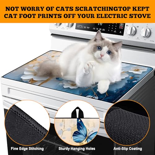 Image of Multi-Design Stove Top Cover for Glass /Electric Stoves - 3-in-1 Heat-Resistant Protector Mat, Non-Slip Drying Rack 28 inchx20 inch (Butterflies, 28 inch L x 20 inch W)