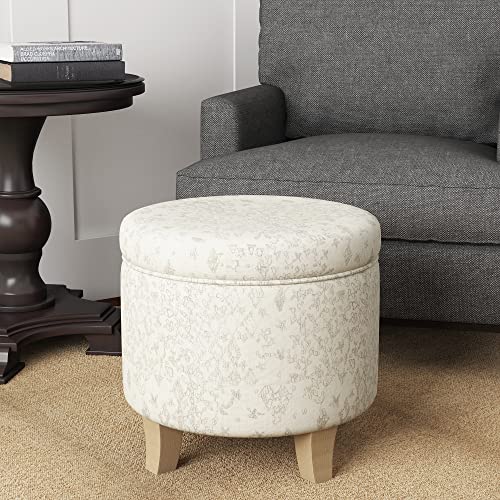 Homepop Home Decor | Upholstered Round Storage Ottoman | Ottoman With Storage For Living Room & Bedroom With Flared Legs. Linen. #TOP1
