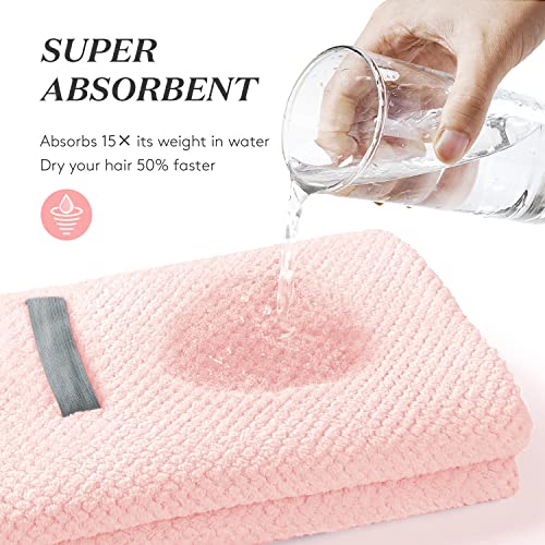 Image of YFONG Large Hair Towel Wrap for Women, Super Absorbent Microfiber Hair Towel for Curly Hair, Fast Drying Hair Turbans with Elastic,Hair Drying Towel Wrap for Hair Care 26.3 inch X 40 inch (Pink)