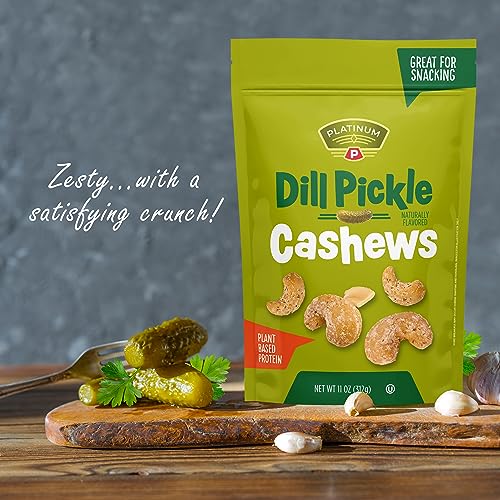 Platinum Dill Pickle Cashews - Plant Based Protein, Fiber, Healthy Snack - Roasted with Tangy Zest of Dill Pickle - Can Bring at Home, Work, Office, Gym & School - 11oz Individual & Resealable Pouch - image 5