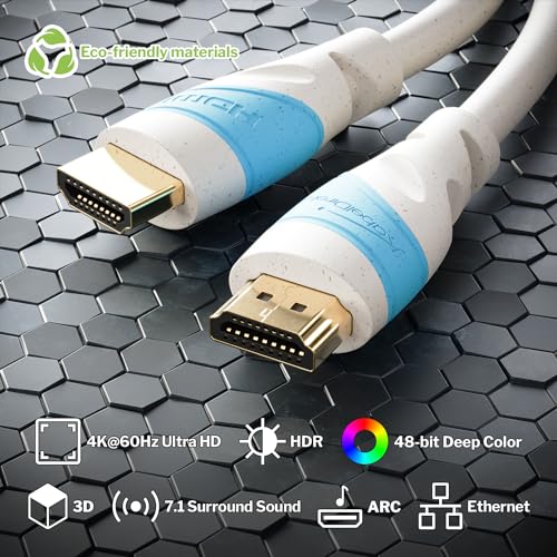KabelDirekt – Eco HDMI cable – 4m (Cable sheath partially made from bio materials like straw granules – High Speed HDMI with Ethernet for 4K@60Hz, PC/Blu-ray/PS5/Xbox Series X/Switch, grey/blue)