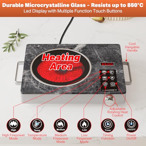 Nardea 3500W Infrared Ceramic Hob | 230V | Compatible with All Flat-Bottom Cookware | Eco-Friendly Marble Design - Image 7