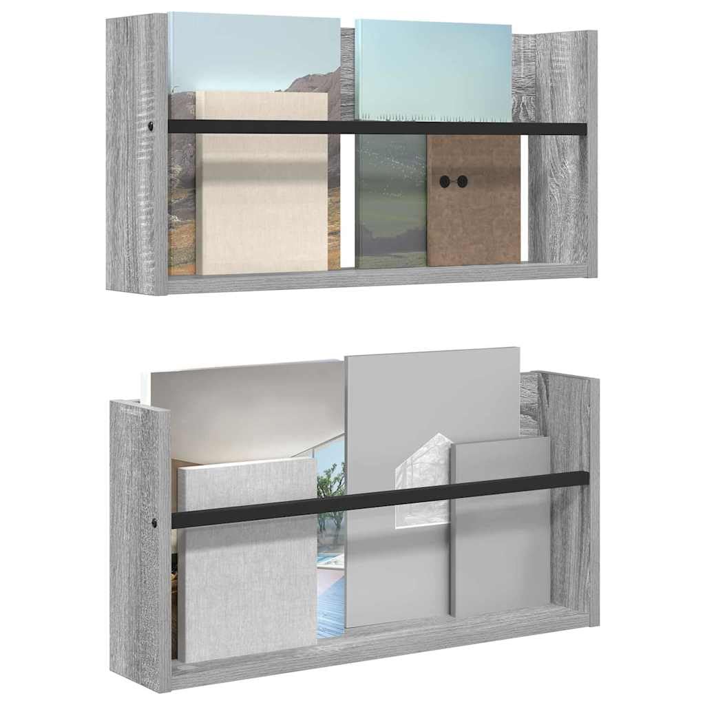 Magazinregal 2 Stück Graues Sonoma Holzwerkstoff 60 x 12 x 30 cm Wandmontage Zeitschriftenständer für Wohnzimmer Büro Flur zur ordentlichen Aufbewahrung und Ablage von Lesestoff und Ordnern