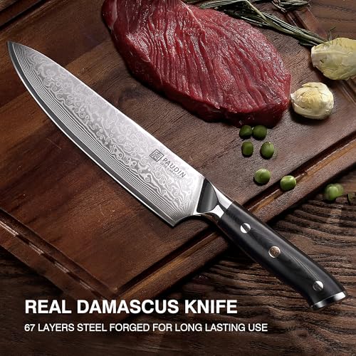 Image of PAUDIN Chef Knife 8 Inch, 67-Layer Japanese VG10 Steel Core Damascus Kitchen Knife, Razor Sharp Japanese Chef Knife with Ergonomic G10 Handle for Home, Restaurant