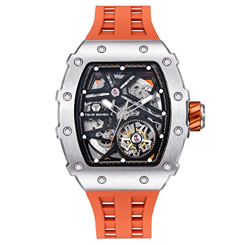 Image of TSAR BOMBA Mens Luxury Watch Automatic Watches for Men 50M Waterproof Japanese Mechanical Movement Tonneau Stainless Steel Case Sapphire Glass Big Face Cool Unique Fashion Gift Men