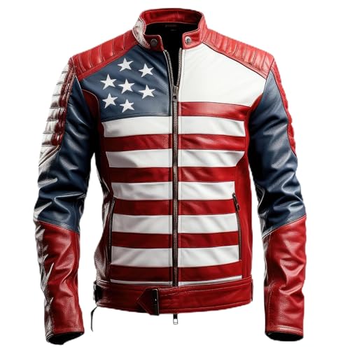 The Next Mens Inspired by American Flag Casual Motorcycle Zipper