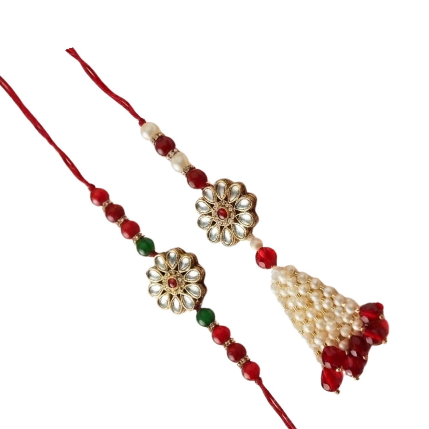Elegant Beaded Rakhi with Floral Charm and Pearl Hanging Tassel-image-11