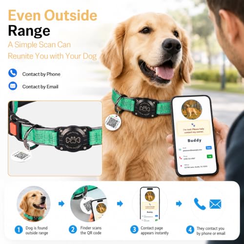 Image of Geamen Waterproof Dog Collar QR Code Reflective Collar Teal,S