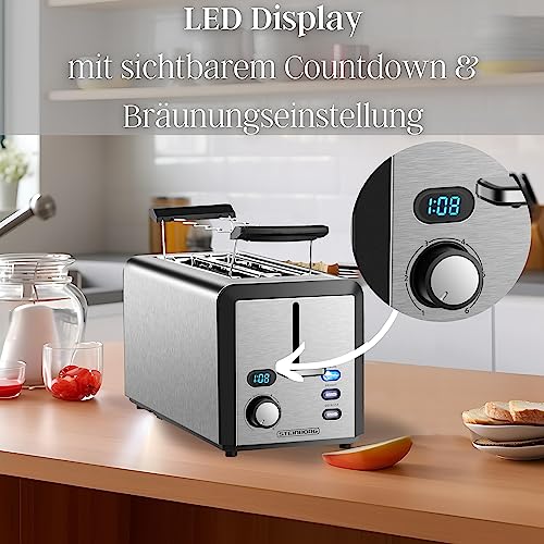 Toaster Langschlitz | 4 Scheiben Toastautomat | XXL | 1500 Watt | 6-Stufen Bräuneregler |...