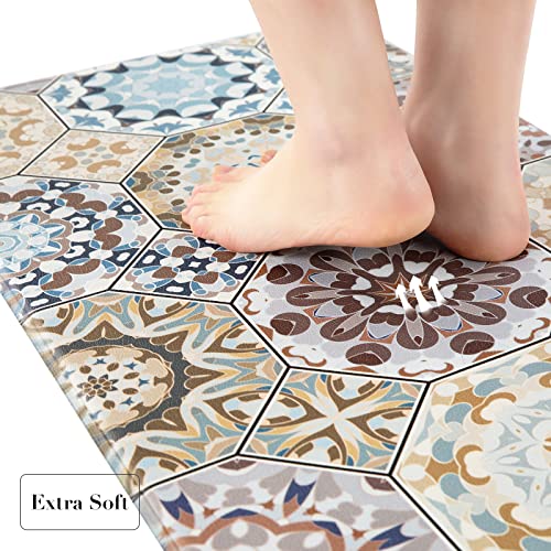 Jabogrii 2Pcs Kitchen Rugs, Cushioned Anti Fatigue Kitchen Mat Pvc Non Slip Waterproof Rug Runner Comfort Standing Floor Mats Kitchen Carpet Set For Sink, Laundry 17"X48"+17"X28" #TOP3