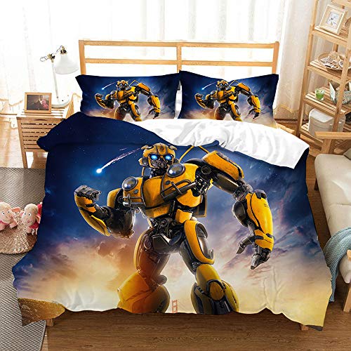 DDONVG Transformers Bumblebee Optimus Prime Parure de lit en microfibre avec housse de couette 135 x 200 cm et taie d'oreiller 50 x 75 cm Cover