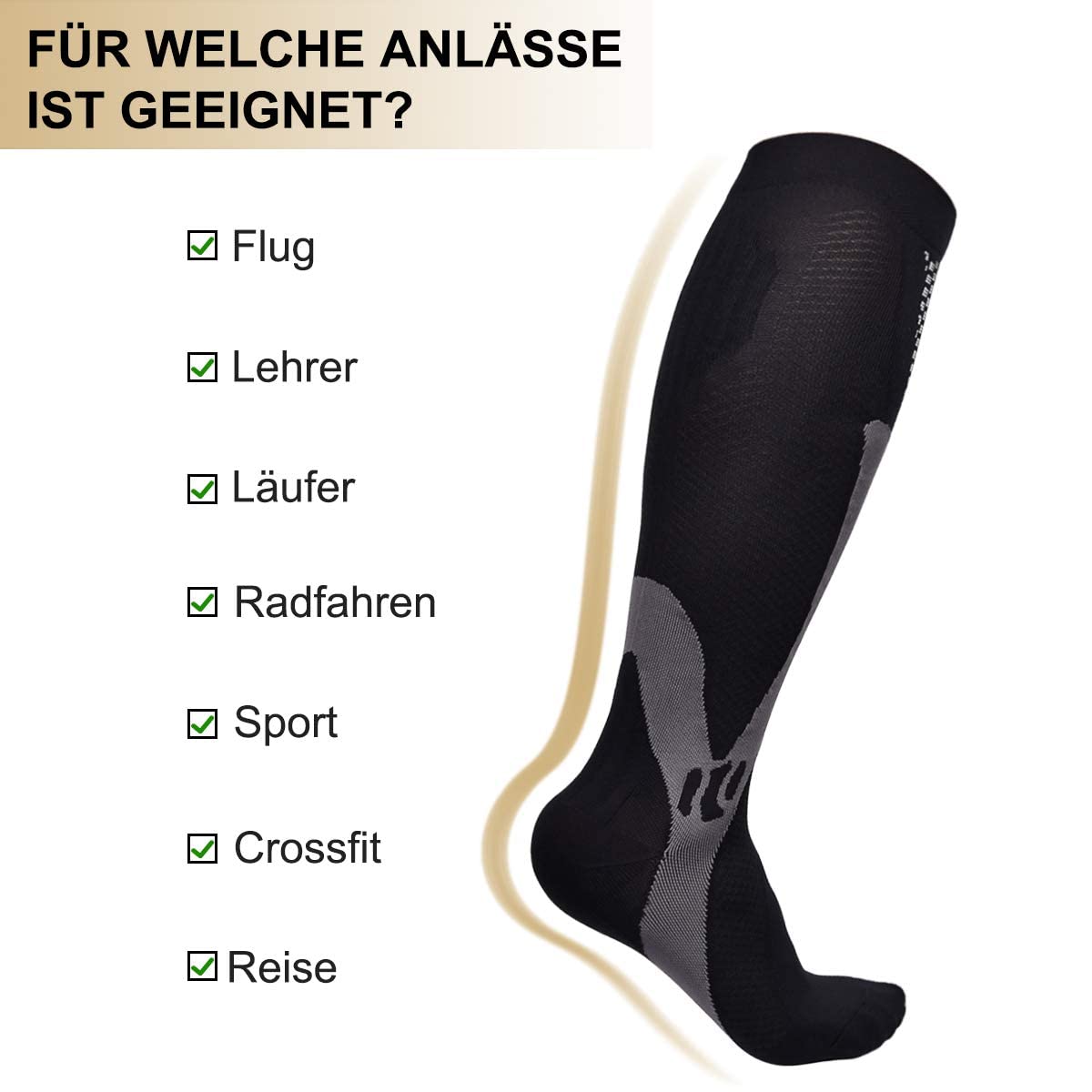 3 Par de Medias de Compresión para Hombre, Medias de Soporte Con Elástico, Calcetines de Compresión Hombres, Adecuado para Deportes, Viajes, Fitness