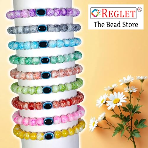 Image of 15 Pcs Evil Eye Beads + 250 Pcs Marble Glass Beads for Jewellery Making Kit - Glass Beads for Bracelet Making Kit - Bead Craft - 8mm