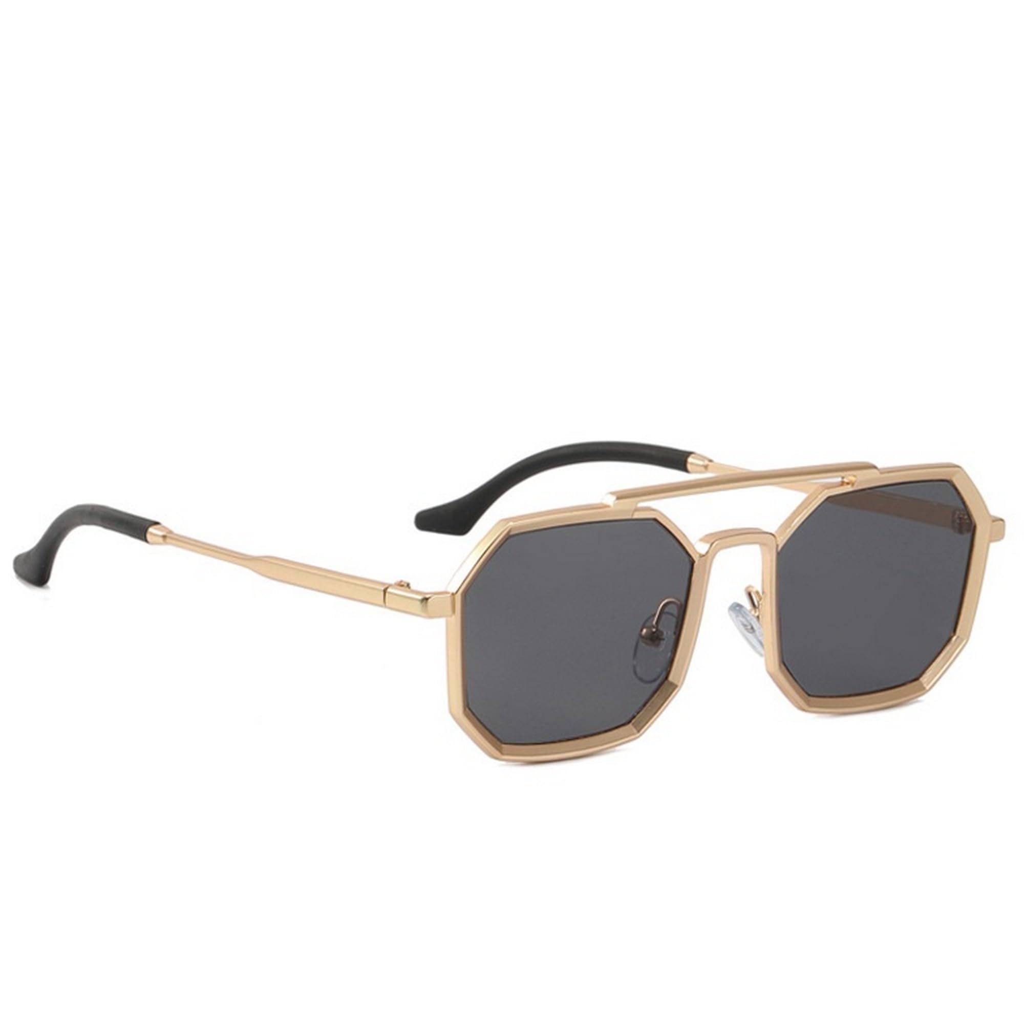 DervinUV Protected Full Rim Hexagonal Sunglasses for Men, Polygon Metal Frame Sunglasses