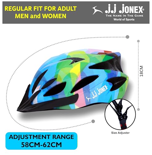 Image of JJ Jonex Adjustable Cycling & Skating Helmet with Detachable Visor | Light Weight | Adjustable Strap with Comfortable Chin Padding | Blue | Medium Size | (Multicolor, Medium)