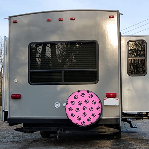 Image of Pink Dog Paw Print Spare Tire Cover Dust-Proof Wheel Tire Cover Fit Trailer, RV, SUV and Many Vehicle 15inch