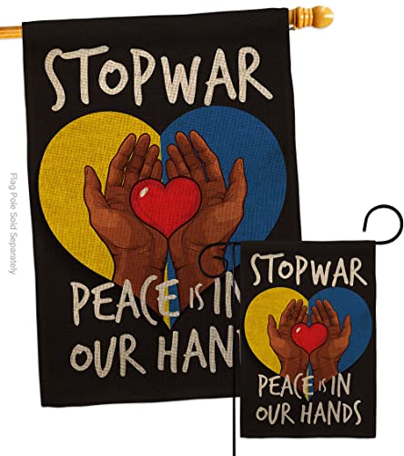Ukraine Flag Stop War Peace Our Hands Garden House Flag-Set Support Cause Stand with Ukrainian Decoration Banner Small Yard Gift Double-Sided, Made in USA