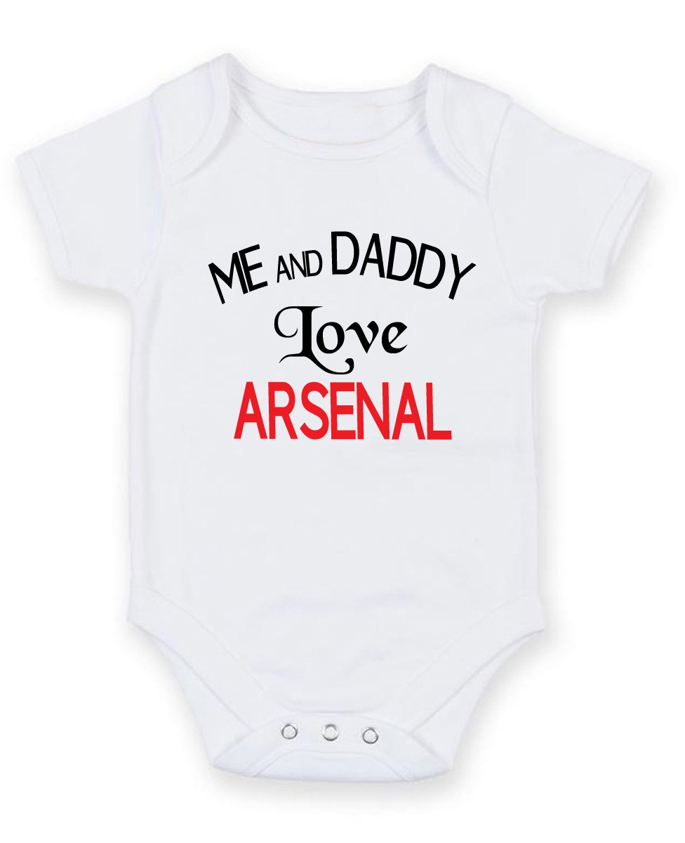Foxyprinting Men's White Me And Daddy Love Arsenal - Personalised Baby Boy Girl Baby Vestunisex Short Sleeve Bodysuit (6-9 Months)
