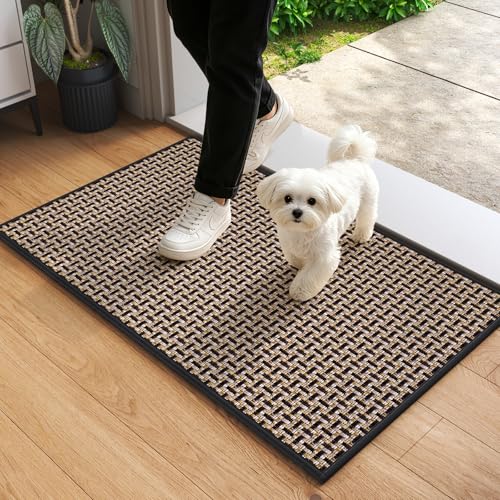 Image of YDKGL Door Mat 17 inchx30 inch, Dirt Resistant and Absorbent, Non-Slip Rubber Backing Floor Mats, Easy Clean Low-Profile Doormat for Entryway, Front Door, Inside Entrance, Black