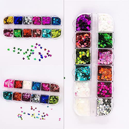 osyare 1 Box Nagel Glitter Pailletten, Nagelflocken Temperaturbeständigkeit Schmetterling Fünfzackiger Stern… – Bild 2