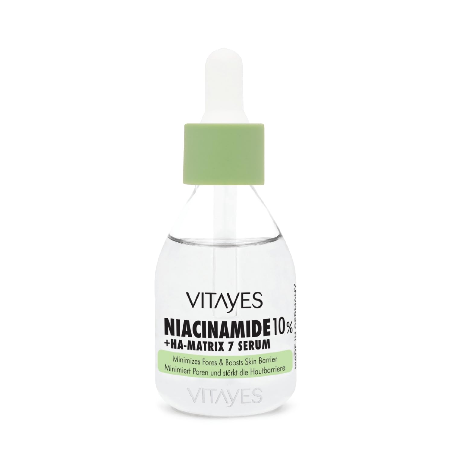 Vitayes 10% niacinamidi e acido ialuronico siero – 30 ml di siero anti-invecchiamento per il viso – Idratante e rinforzante la barriera cutanea – Vegano e senza sperimentazione su animali