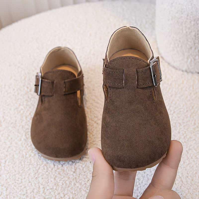 Children’s Suede Walking Shoes – Adjustable Buckle, Soft Sole, and Durable Design Brown3