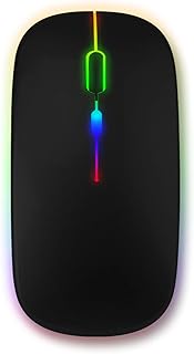 Wireless Bluetooth Mouse, LED Slim Dual Mode (Bluetooth 5.1 + USB) 2.4GHz Rechargeable Silent Bluetooth Wireless Gaming Mouse for Laptop/MacBook/iPad OS 13 and Above (Black). (DLM-13)