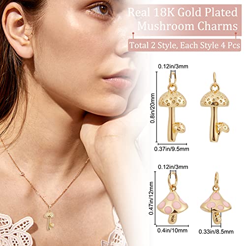 Beebeecraft 8Pcs 2 Style 18K Gold Plated Mushroom Charms Enamel Pink Mushroom Pendant Charms with Jump Ring for Jewelry Making Necklace Bracelet DIY Crafts - Image 2