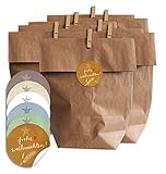 Geschenktüten Set - Frohe Weihnachten! - in Pastelltönen - 24 braune Tüten mit 24 matten Papieraufklebern, SET für Süssigkeiten, Plätzchen, Kekse & Geschenke inkl. Miniklammern und Geschenk-Aufkleber