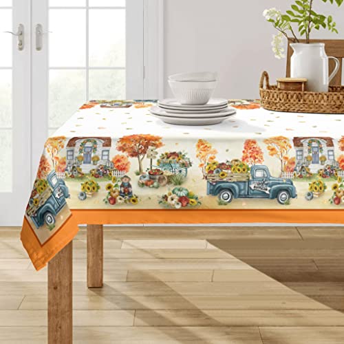 Guyuehu Fall Tablecloth Thanksgiving Bountiful Farm Pumpkin Washable Wipeable Polyester Fabric, Holiday Farmhouse Table Cover For Outdoor Home Party Decor 60X84 Inch (Orange, 60 * 84) #TOP8