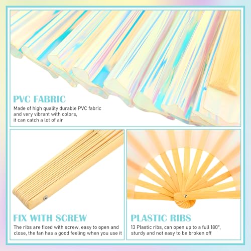 Image of Maitys Large Rave Fan Folding Handheld Fans 13'' Clap Fans for Line Dancing Clack Fan Holographic Festival Accessory for Martial Art Gift Performance, Includes 2 Pouch