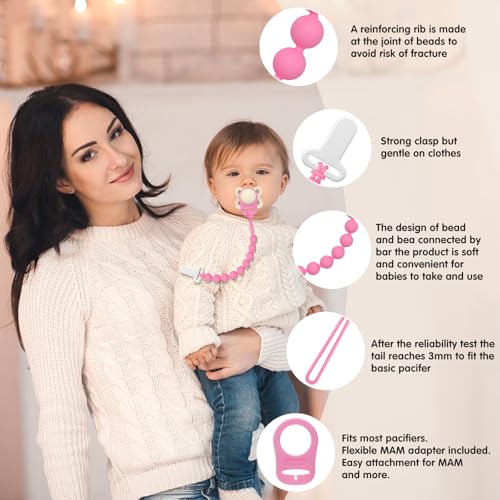 Image of Pacifier Clips Baby Girls - Draklary 4 Pack Silicone Pacifier Clip with Adapter Ring, Fits MAM Dummy, Soothe Baby Binky Holder for Newborn Essentials Shower Birthday Gift