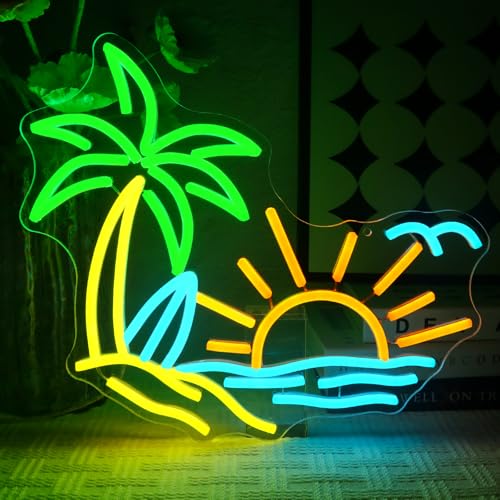 OYCGZV Panneau néon tropical Palme Surf Plage Led Neon Sign Mural USB Led Sign pour Bar à Bière Café Club Affaires Maison Pub Antre d'hommes Fête Hôtel Décorations