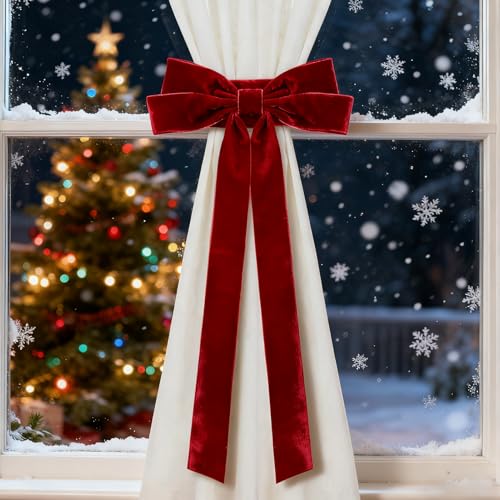 Cortina de Lazo Rojo de Navidad, alzapaños de Cortina con Lazo de Terciopelo, alzapaños de Cortinas de Navidad Burdeos, para decoración de Bodas, cumpleaños, hogar, Hotel, Comedor, Fiesta