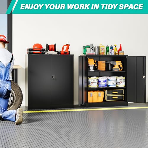 Image of SISESOL Small Metal Storage Cabinet with Doors and Shelves,36 inch Black Locking Garage Cabinet,Lockable Short Steel Cabinets for Home,Office,Shop,Garage