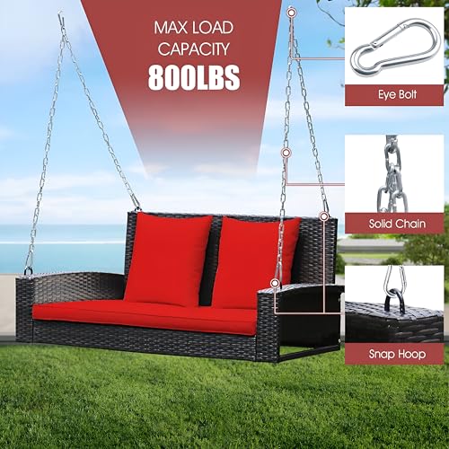 Image of Patio Outdoor Double Seater Swing Chair Without Stand for Balcony, Garden | Weather Resistant Rattan & Wicker Hammock Jhula for Adults