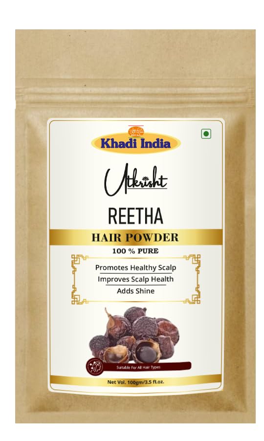 Utkrisht Khadi Reetha Hair Powder Pack 100g | Natural & Ayurvedic | Removes Dirt, Oil & Product Buildup | For Dry, Frizzy & Silky Hair | Healthy Scalp | All Hair Types | For Men & Women