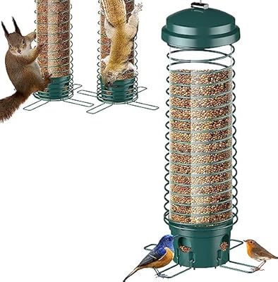 LCSEVEN Bird Feeder for Outside, Squirrel Proof Bird Feeders for Outdoors Hanging, Metal Wild Bird Seed Feeders for Bluebird, Cardinal, Finch, Sparrow, Blue Jay, 4 Ports, Chew-Proof, Weather-Resistant
