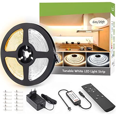NOVOSTELLA LED Strip 6M Dimmbar Warmweiß 3000K Kaltweiß 6500K, LED Streifen Band Lichtband Strips mit Netzteil RF Fernbedienung 672 LEDs 2835, 3 Modi 10 Helligkeit einfache Bedienung 24V Cover