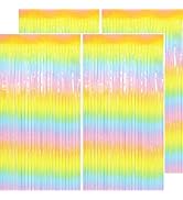 PatiCool Easter Decorations Pastel Rainbow Streamers - Thicken 4 Pack 3.2 x 8.2 FT - Pastel Rainb...