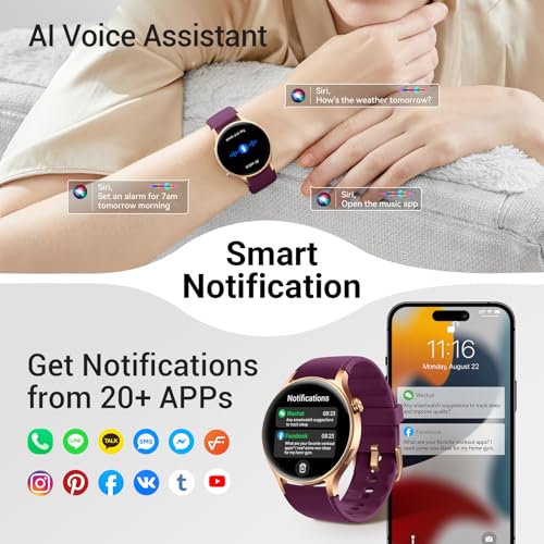 Fitpolo Smart Watch for Women,1.3" AMOLED Touchscreen Fitness Tracker, Make/Answer Calls, Heart Rate SpO2 Monitor,IP68 Waterproof,Sleep Activity Tracking Smartwatch for Android Phones iPhone (Purple)3