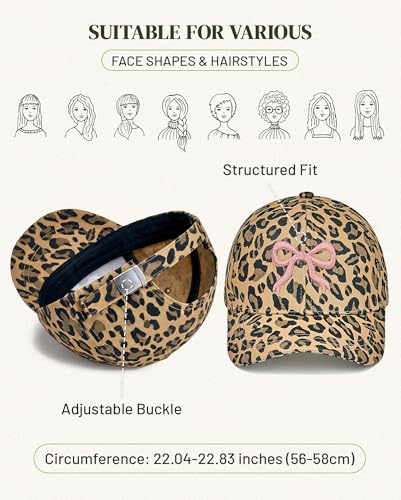 Image of Womens Baseball Cap Trendy Leopard Print Embroidery Cotton Breathable Adjustable Cap for Outdoor & Gifting